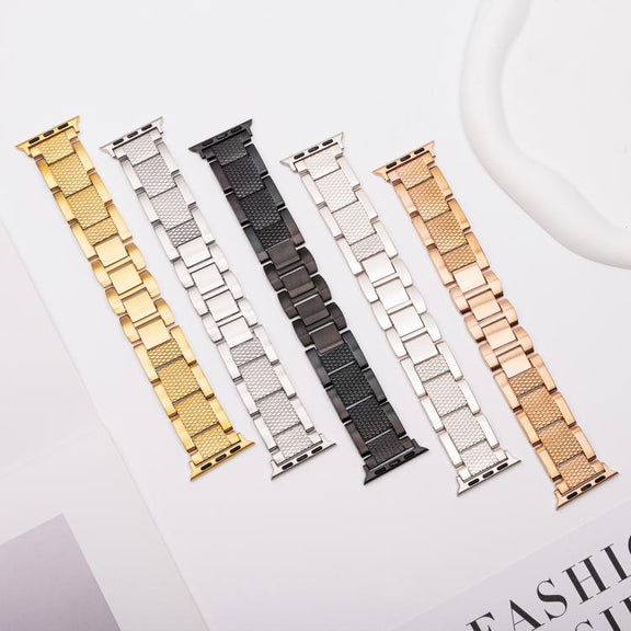 For Apple Watch 42mm / 41mm / 40mm / 38mm Wave Thread 3-bead Stainless Steel Watch Band(Black)