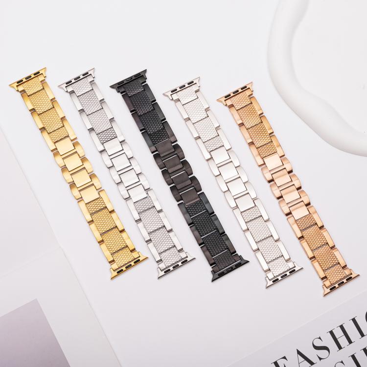 For Apple Watch 42mm / 41mm / 40mm / 38mm Wave Thread 3-bead Stainless Steel Watch Band(Rose Gold)