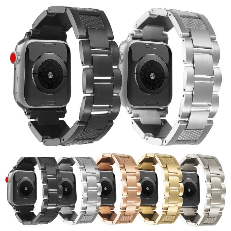 For Apple Watch 42mm / 41mm / 40mm / 38mm Wave Thread 3-bead Stainless Steel Watch Band(Rose Gold)