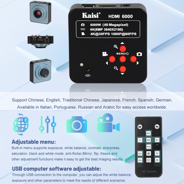 Kaisi HDMI 6000 HDMI / USB Dual Interface 60MP 4K Ultra HD Microscope Industrial Camera, Plug:EU Plug
