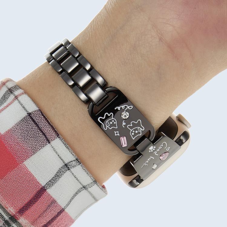 For Apple Watch 46mm / 49mm / 45mm / 44mm Colored Diamond Cat Stainless Steel Watch Band(Black)
