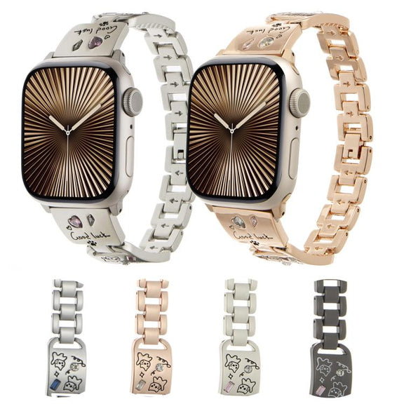 For Apple Watch 46mm / 49mm / 45mm / 44mm Colored Diamond Cat Stainless Steel Watch Band(Black)