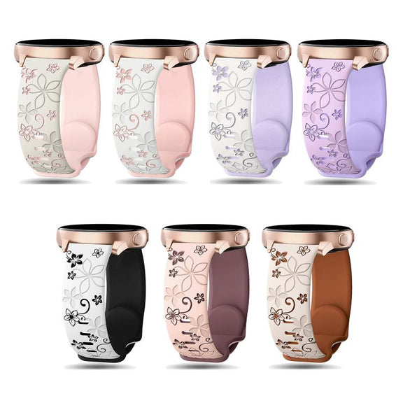 20mm Two Color Bauhinia Embossed Silicone Watch Band(White Pink)