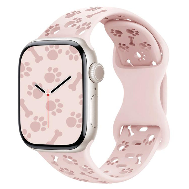 For Apple Watch 42mm / 41mm / 40mm / 38mm Dog Paw Bones Butterfly Buckle Silicone Watch Band(Official Pink)