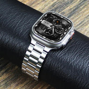 For Apple Watch 46mm / 49mm / 45mm / 44mm Norman Clasp Three-Link Titanium Alloy Watch Band(Silver)