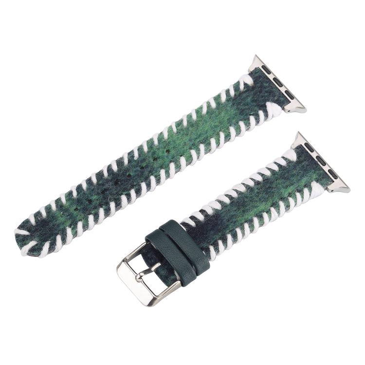 For Apple Watch 42mm / 41mm / 40mm / 38mm Retro Stitched Wool Genuine Leather Watch Band(Green)