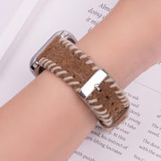For Apple Watch 42mm / 41mm / 40mm / 38mm Retro Stitched Wool Genuine Leather Watch Band(Beige Brown)