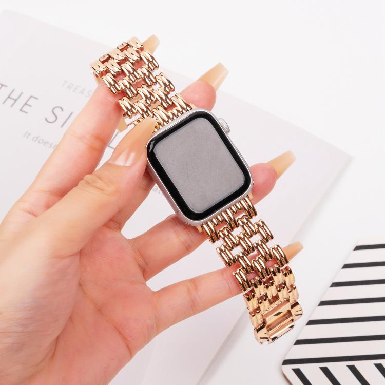 For Apple Watch 46mm / 49mm / 45mm / 44mm Five-bead Stripe Stainless Steel Watch Band(Rose Gold)