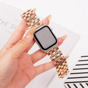 For Apple Watch 46mm / 49mm / 45mm / 44mm Five-bead Stripe Stainless Steel Watch Band(Rose Gold)