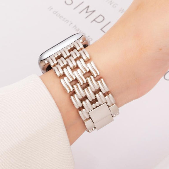 For Apple Watch 46mm / 49mm / 45mm / 44mm Five-bead Stripe Stainless Steel Watch Band(Starlight)