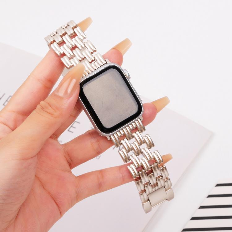 For Apple Watch 42mm / 41mm / 40mm / 38mm Five-bead Stripe Stainless Steel Watch Band(Starlight)