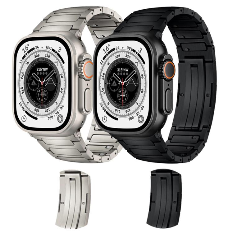 For Apple Watch 46mm / 49mm / 45mm / 44mm Integrated I-Shaped Quick Release Titanium Alloy Watch Band(Black)