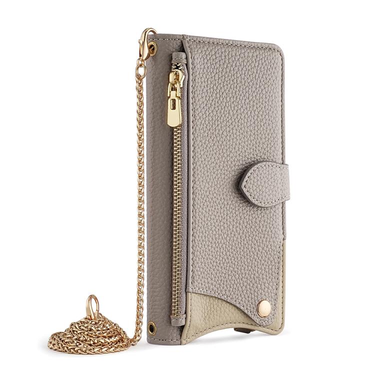 For Sharp Aquos wish4 Crossbody Chain Fishtail Litchi Leather Phone Case(Grey)