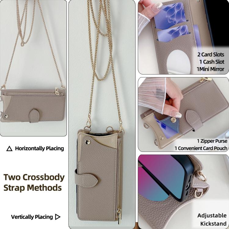 For Sharp Aquos wish4 Crossbody Chain Fishtail Litchi Leather Phone Case(Grey)