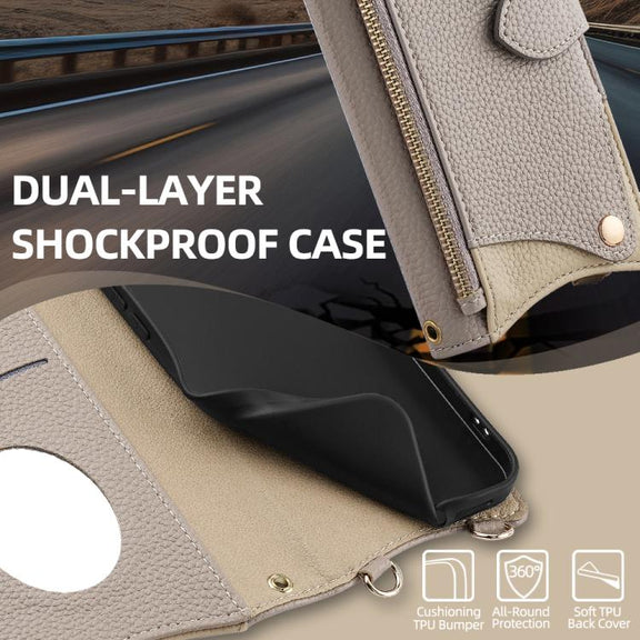 For Sharp Aquos wish4 Crossbody Chain Fishtail Litchi Leather Phone Case(Grey)