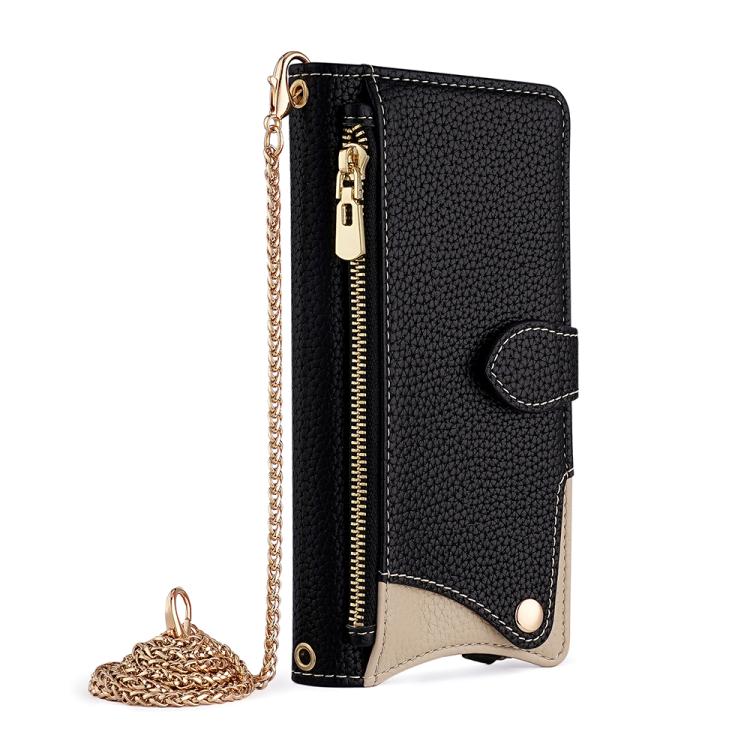 For Google Pixel 6a Crossbody Chain Fishtail Litchi Leather Phone Case(Black)