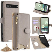 For Google Pixel 6a Crossbody Chain Fishtail Litchi Leather Phone Case(Grey)