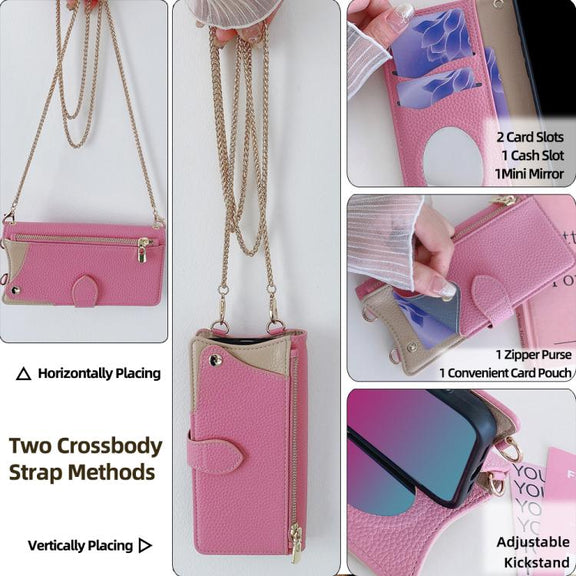 For Google Pixel 6a Crossbody Chain Fishtail Litchi Leather Phone Case(Pink)
