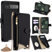 For Google Pixel 6 Pro Crossbody Chain Fishtail Litchi Leather Phone Case(Black)