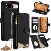 For Google Pixel 8 Crossbody Chain Fishtail Litchi Leather Phone Case(Black)