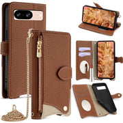 For Google Pixel 8 Crossbody Chain Fishtail Litchi Leather Phone Case(Brown)