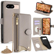 For Google Pixel 8 Crossbody Chain Fishtail Litchi Leather Phone Case(Grey)