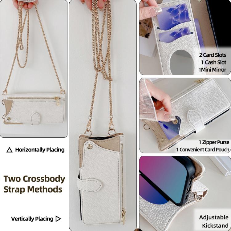 For Google Pixel 8 Crossbody Chain Fishtail Litchi Leather Phone Case(White)