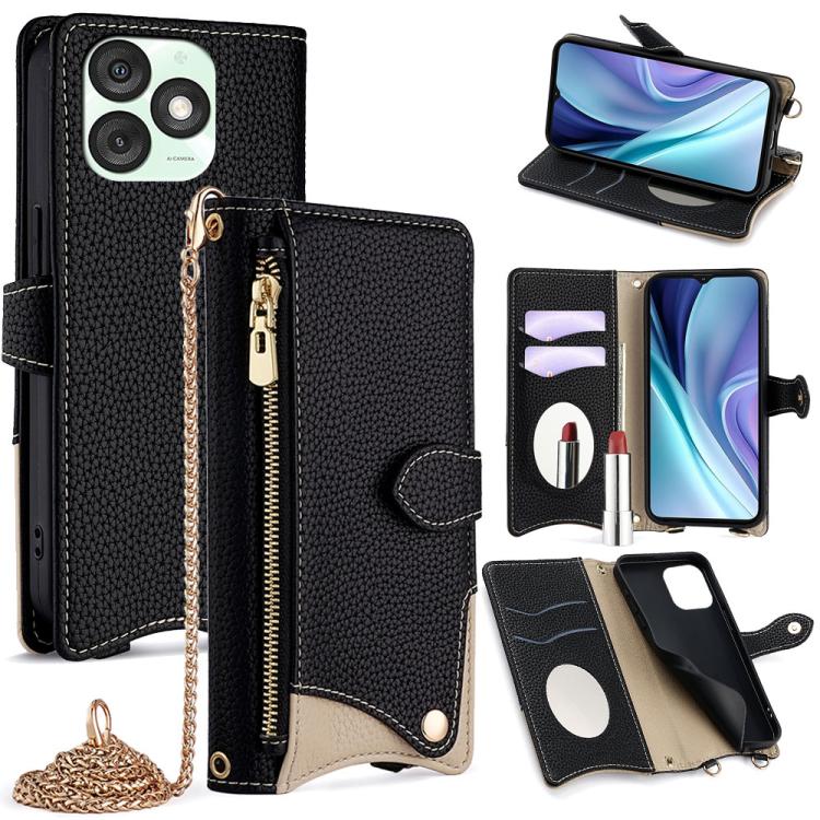 For Itel A50 Crossbody Chain Fishtail Litchi Leather Phone Case(Black)