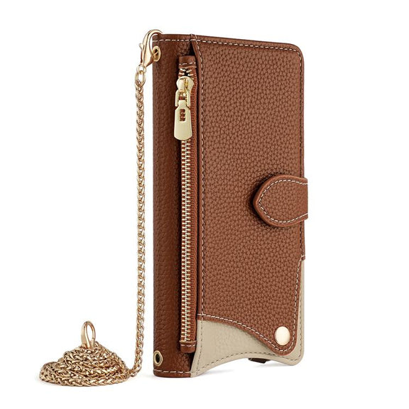 For Motorola Edge 50 Pro Crossbody Chain Fishtail Litchi Leather Phone Case(Brown)