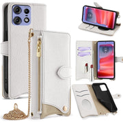 For Motorola Edge 50 Pro Crossbody Chain Fishtail Litchi Leather Phone Case(White)
