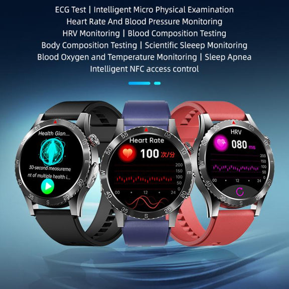 H9 1.43 inch Leather Strap ECG Smart Watch Supports Bluetooth Calls/Smart Voice Assistant(Black)