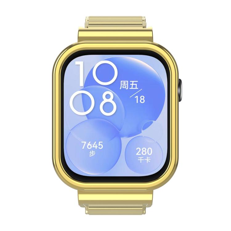 For Huawei Watch Fit3 Hollow Chain Metal Frame Watch Band(Gold)