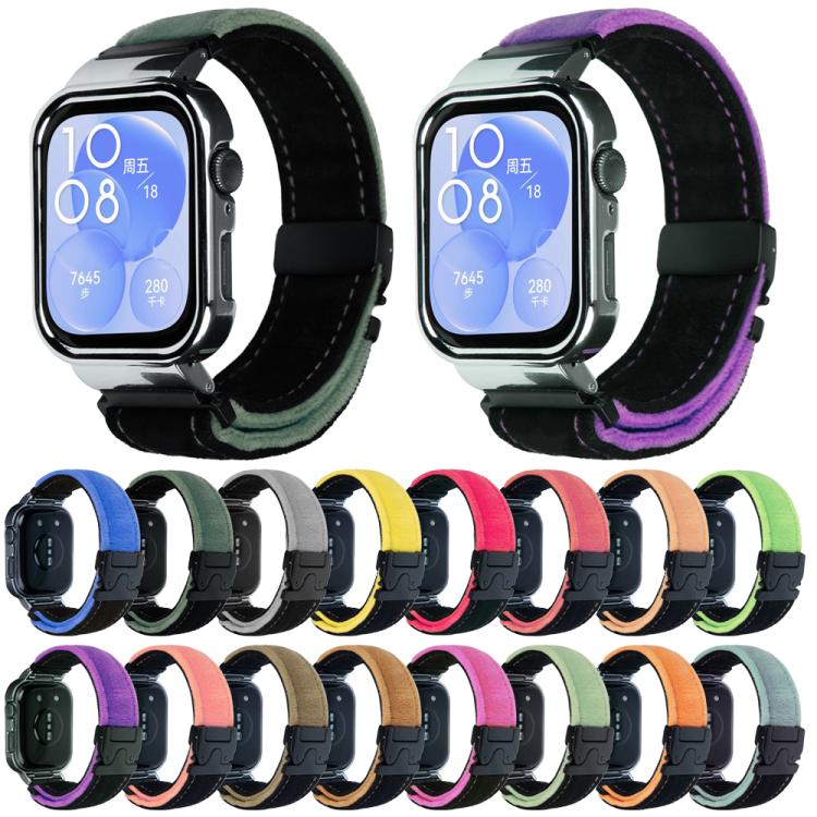 For Huawei Watch Fit3 Brushed Metal Silver Frame Watch Band(Black Rose Red)