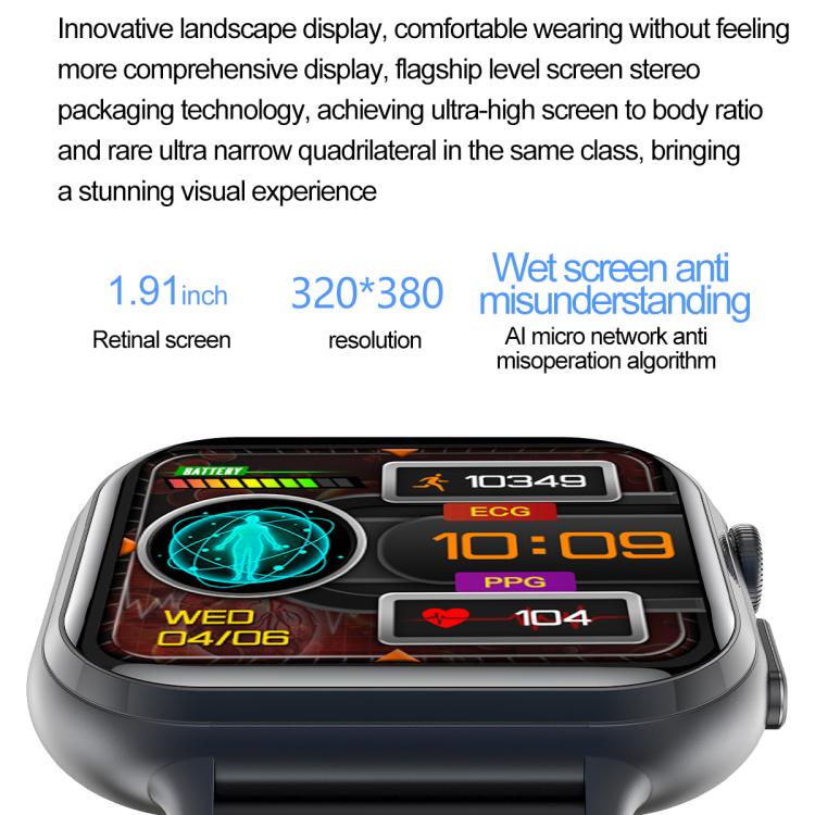 TK17 1.91 inch Horizontal Screen Leather Strap Smart Watch Supports ECG Electrocardiogram(Black)