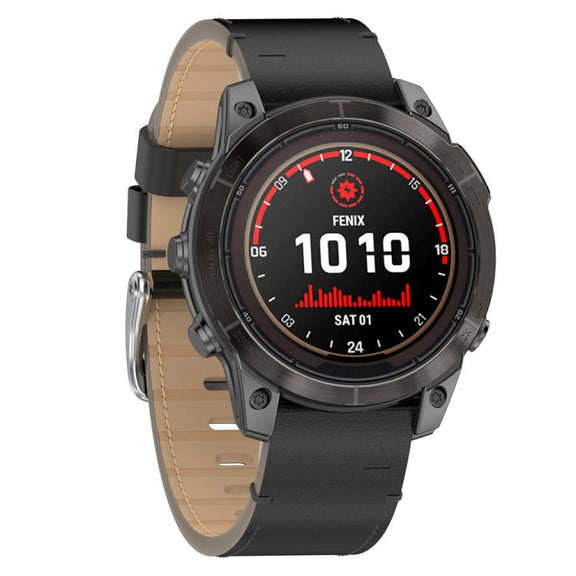 For Garmin Watch 26mm Stitched Genuine Leather Quick Release Watch Band(Black Silver)