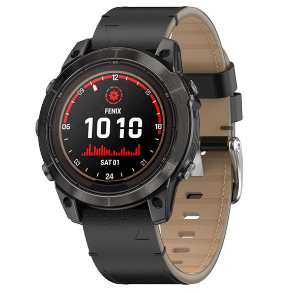 For Garmin Watch 26mm Stitched Genuine Leather Quick Release Watch Band(Black Silver)