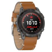 For Garmin Watch 26mm Stitched Genuine Leather Quick Release Watch Band(Brown Silver)