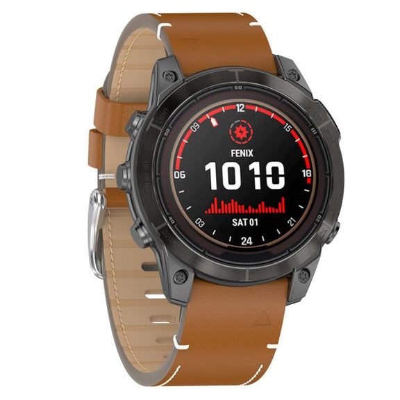 For Garmin Watch 26mm Stitched Genuine Leather Quick Release Watch Band(Brown Silver)