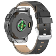 For Garmin Watch 22mm Stitched Genuine Leather Quick Release Watch Band(Black Silver)