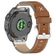 For Garmin Watch 22mm Stitched Genuine Leather Quick Release Watch Band(Brown Silver)