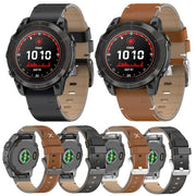 For Garmin Watch 26mm Stitched Genuine Leather Quick Release Watch Band(Brown Silver)