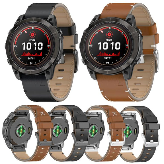 For Garmin Watch 26mm Stitched Genuine Leather Quick Release Watch Band(Brown Silver)