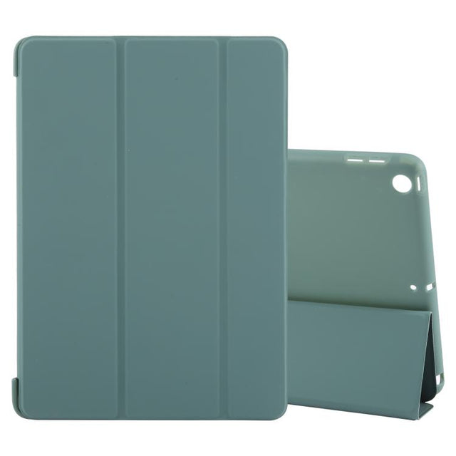 For iPad 10.2 2021 / 2020 / 2019 GEBEI 3-folding Holder Shockproof Flip Leather Tablet Case(Dark Green)