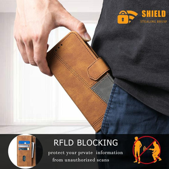 For iPhone 16e TTUDRCH Embossed Line Splicing Leather Phone Case(Brown)