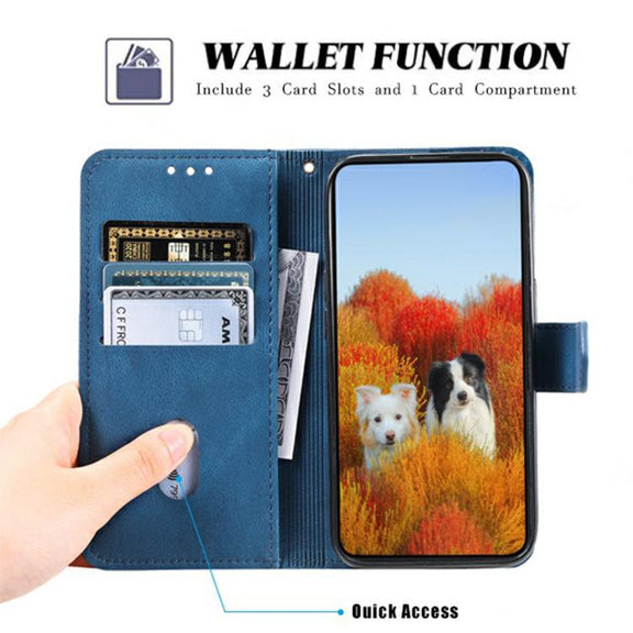 For iPhone 16e TTUDRCH Embossed Line Splicing Leather Phone Case(Blue)