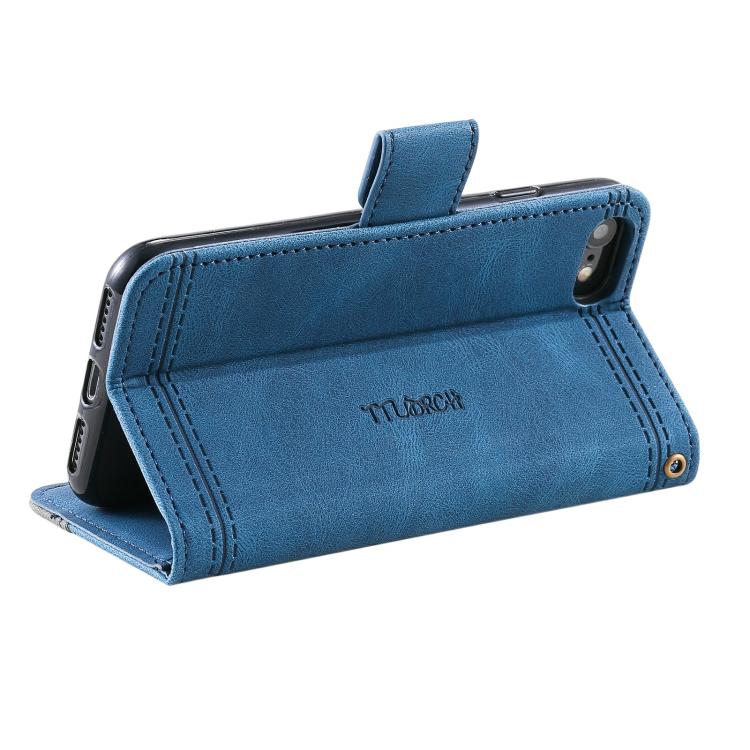 For iPhone 16e TTUDRCH Embossed Line Splicing Leather Phone Case(Blue)
