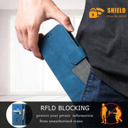 For iPhone 16e TTUDRCH Embossed Line Splicing Leather Phone Case(Blue)