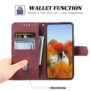 For iPhone 16e TTUDRCH Embossed Line Splicing Leather Phone Case(Wine Red)
