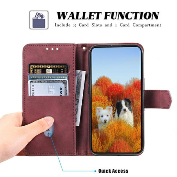 For iPhone 16e TTUDRCH Embossed Line Splicing Leather Phone Case(Wine Red)