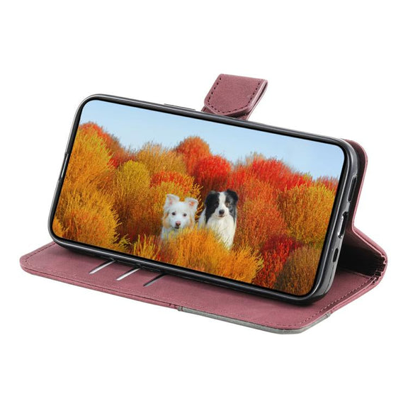 For iPhone 16e TTUDRCH Embossed Line Splicing Leather Phone Case(Wine Red)